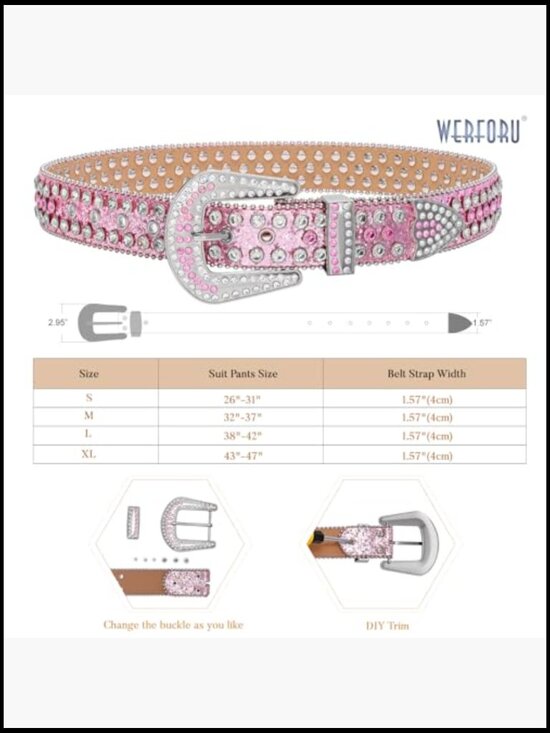 Unisex Western Rhinestone Studded Faux Leather Belt with Removable Buckle main image 6